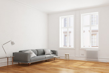 Sofa in Wohnzimmer in Wohnung im Altbau