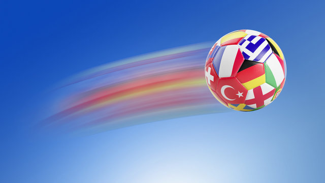 Fliegender Fußball zur EM mit Flaggen