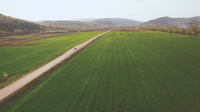 Aerial video over cultivated land in Bulgaria.