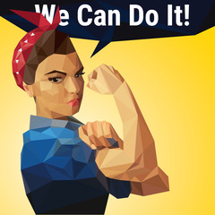 We Can Do It. Woman's symbol of female power and industry made with polygons