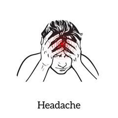 Picture a woman with a headache, vector illustration sketch of a woman who holds his hand to his head, pain in the head of a woman, the concept of sickness or disease in the human head