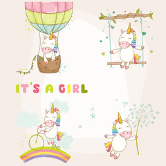 Baby Unicorn Set - Baby Shower or Arrival Card - in vector