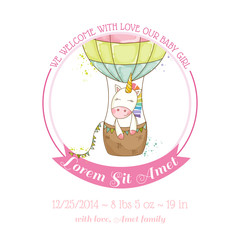 Baby Shower or Arrival Card - Baby Unicorn Girl - in vector