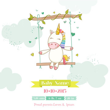 Baby Shower or Arrival Card - Baby Unicorn Girl - in vector