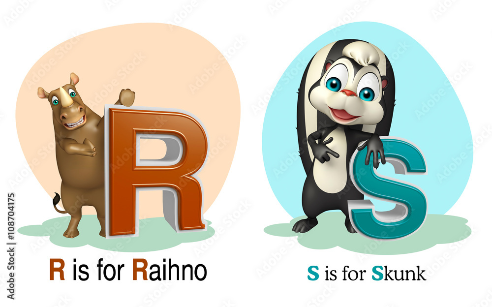 Poster Rhino and Skunk with Alphabate