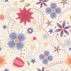 Abstract seamless pattern with flowers vintage