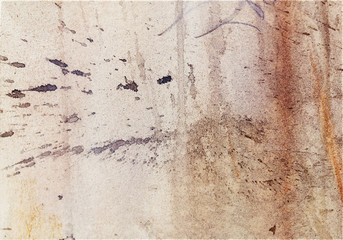 abstract painting with blurry and stained structure. metal rust effect with glitter grains. Painting on old paper.