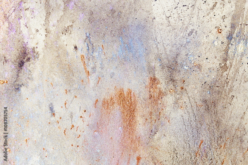 Poster abstract painting with blurry and stained structure. metal rust effect with glitter grains. painting