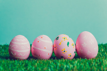 Easter eggs on green grass