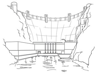 Outline hydroelectric dam - obrazy, fototapety, plakaty