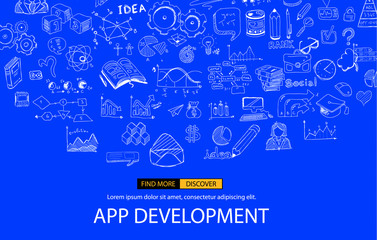 App Development Infpgraphic Concept Background with Doodle design style :user interfaces