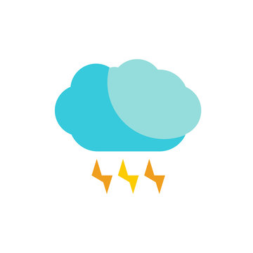 blue cloud with lightning color flat icon