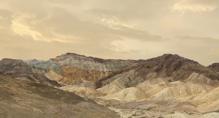 Fototapeta na wymiar Panorama of A Portion of the Artist Drive in Death Valley at Sunset