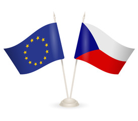 Table stand with flags of Czech Republic  and US. 