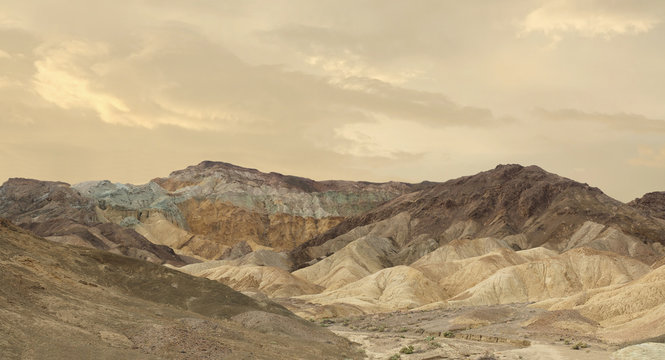 Panorama of A Portion of the Artist Drive in Death Valley at Sunset
