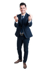 Standing businessman showing double middle finger