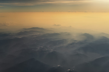 Mountain range in Cameron Highlands with sunset in Malaysia