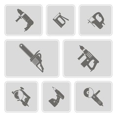 set of monochrome icons with power tools for your design