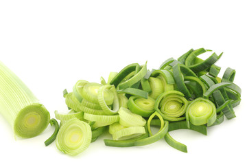 fresh cut leek on a white background