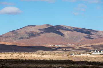 Landscape of fields and mountains near Antigua village, Fuerteventura, Canary Islands, Spain