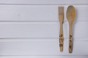 set of wooden Kitchen Tools rustic background