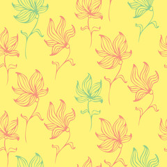 Colorful cute floral set with doodle flowers. Spring or summer design seamless pattern