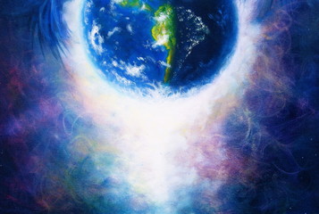 Obraz na płótnie Canvas Planet earth in light, Cosmic Space background. Original painting on canvas. Earth concept.
