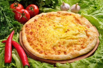 khachapuri Imereti. Georgian cuisine, traditional food. The comp