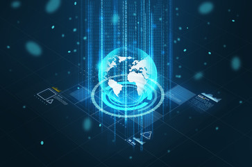 hologram of earth globe and virtual screen