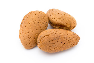Group of almond nuts. Isolated on a white background.