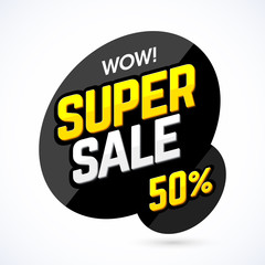 Super Sale banner, poster background. Big sale, special offer, discounts, 50% off.