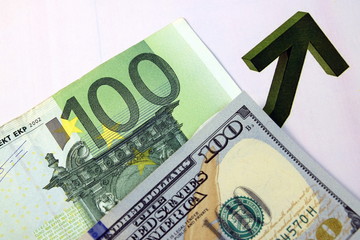 Close up of  Various currency notes and coins from different countries