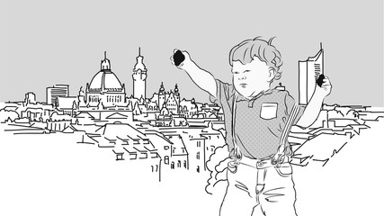 Little Boy with Rocks in Front of Leipzig.