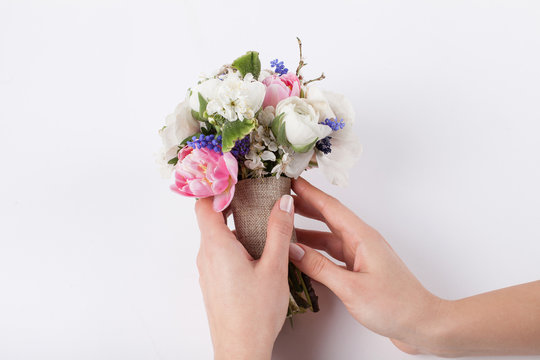 Florist is prepering a beautifull  bouquet