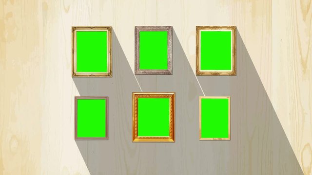 Green screen old style picture wood frame with moving shadow background, Animation UHD 4k 3840x2160.
