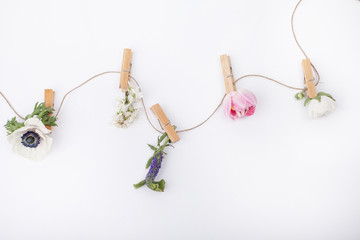 Spring flowers on the clips for visit card