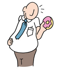 Overweight employee eating too many office snacks