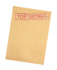 Brown envelope with top secret stamp isolated on white backgroun