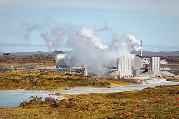Fototapeta premium Geothermal field of Gunnuhver, Reykjanes Geothermal Power Plant, Iceland