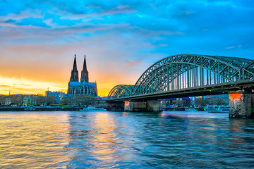 Cologne Cathedral with Hohenzollern Bridge in Cologne, Germany - obrazy, fototapety, plakaty