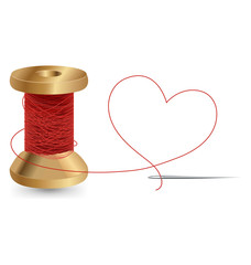 Heart With A Needle Thread and Reel, Vector Design