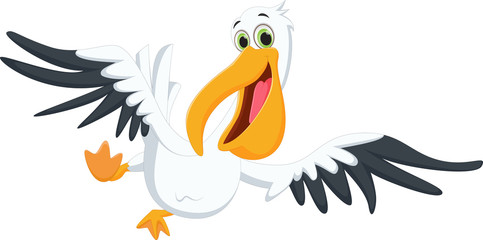 Cute pelican cartoon flying