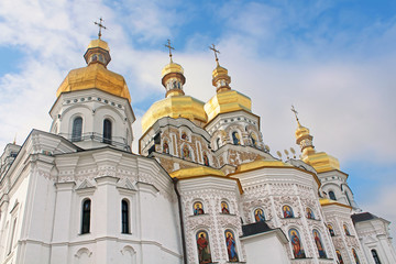 Fototapeta na wymiar Domes of cathedral the Assumption of Virgin, Kyiv, Ukraine