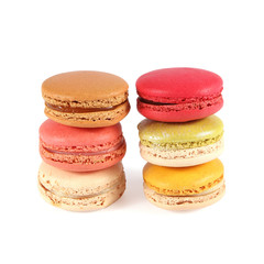 Tasty colorful macaroon on white background