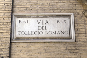 Old street sign in Rome, Italy (Via del Collegio Romano)