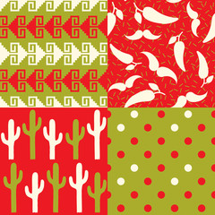 Set of Mexican Patterns - Collection of 4 Funky Mexican seamless patterns celebrating Cinco de Mayo holiday.