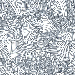 Abstract seamless patterns with hand-drawn doodle waves and lines.