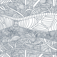 Abstract seamless patterns with hand-drawn doodle waves and lines.