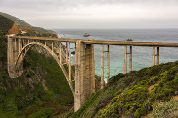 Bixby Bridge, An historic bridge on California Highway One, near Big Sur in Monterey County, California.