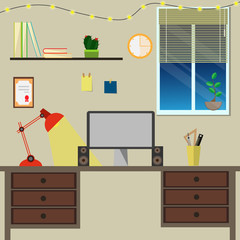 Workplace room interior vector set background
